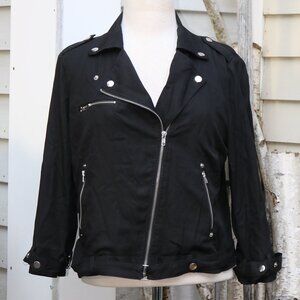 DEX for Anthropologie Black Tencel Lightweight Moto Motorcycle Jacket Sz LARGE